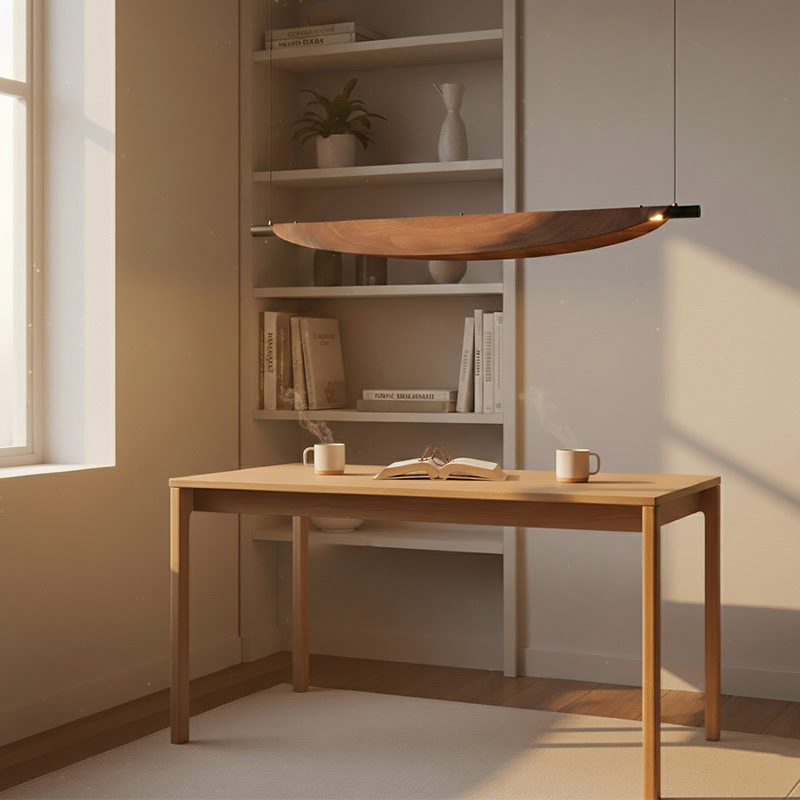 BRAWO LG231 Wabi Sabi Linear Kitchen Chandelier – minimalist wooden texture LED linear pendant light for dining, kitchen, and Japandi interiors
