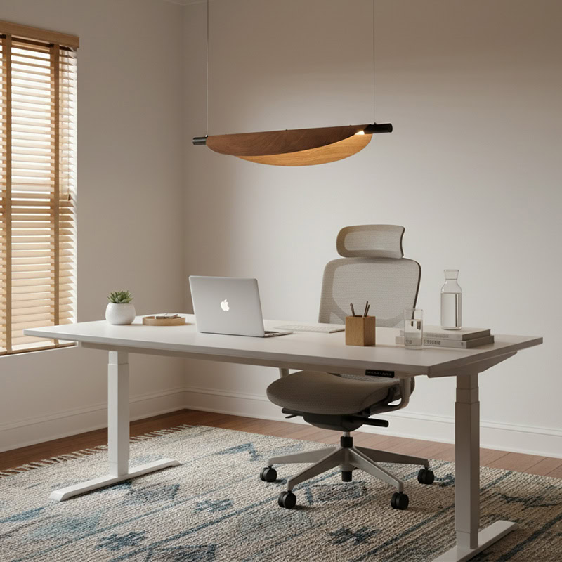 BRAWO LG231 Wabi Sabi Linear Kitchen Chandelier – minimalist wooden texture LED linear pendant light for dining, kitchen, and Japandi interiors