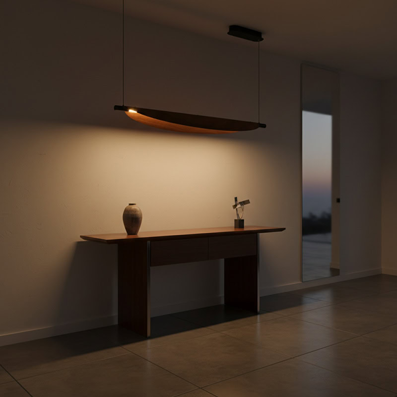 BRAWO LG231 Wabi Sabi Linear Kitchen Chandelier – minimalist wooden texture LED linear pendant light for dining, kitchen, and Japandi interiors
