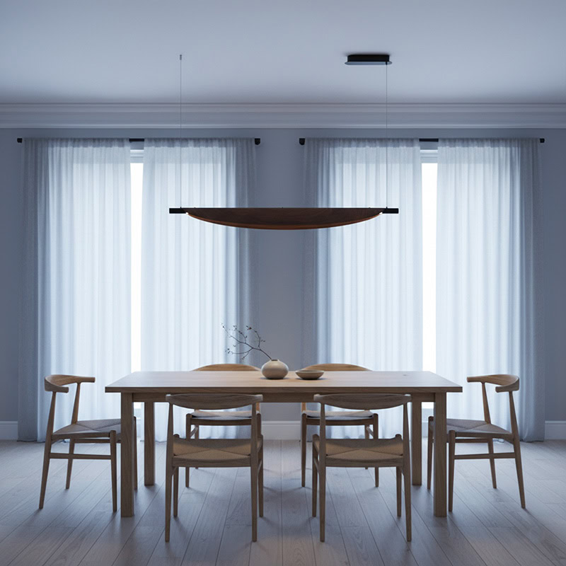 BRAWO LG231 Wabi Sabi Linear Kitchen Chandelier – minimalist wooden texture LED linear pendant light for dining, kitchen, and Japandi interiors