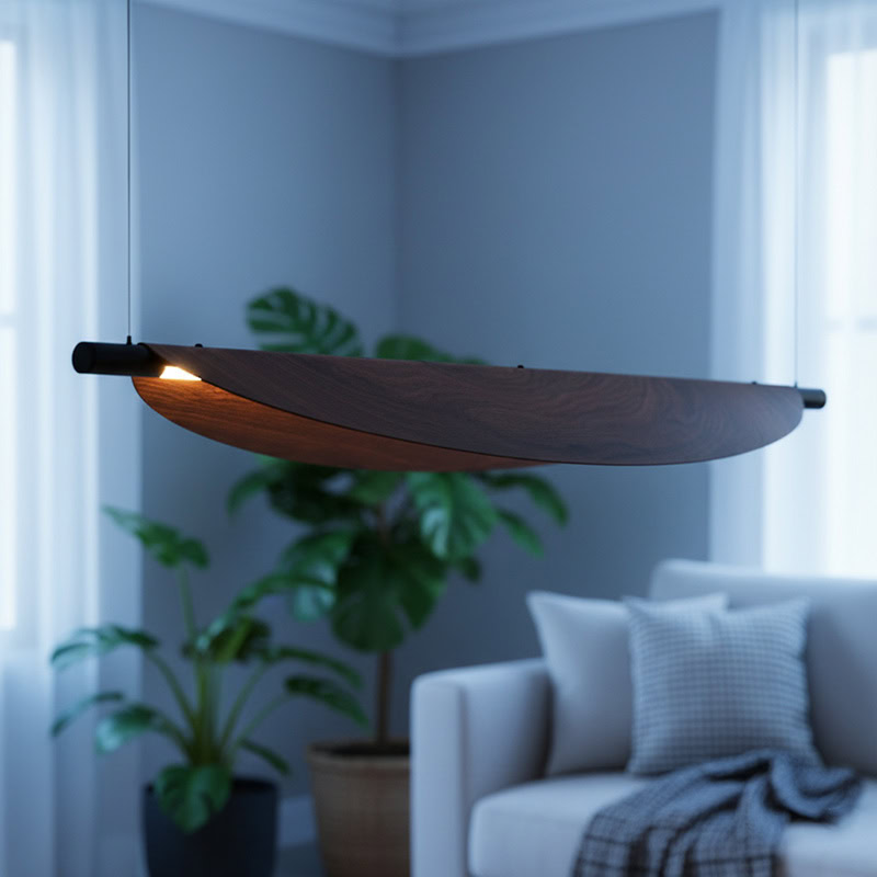 BRAWO LG231 Wabi Sabi Linear Kitchen Chandelier – minimalist wooden texture LED linear pendant light for dining, kitchen, and Japandi interiors