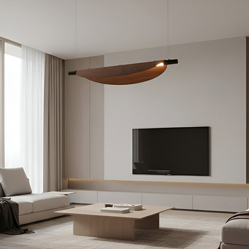 BRAWO LG231 Wabi Sabi Linear Kitchen Chandelier – minimalist wooden texture LED linear pendant light for dining, kitchen, and Japandi interiors