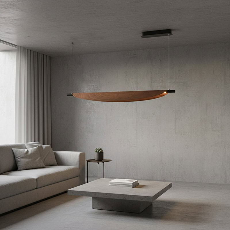 BRAWO LG231 Wabi Sabi Linear Kitchen Chandelier – minimalist wooden texture LED linear pendant light for dining, kitchen, and Japandi interiors