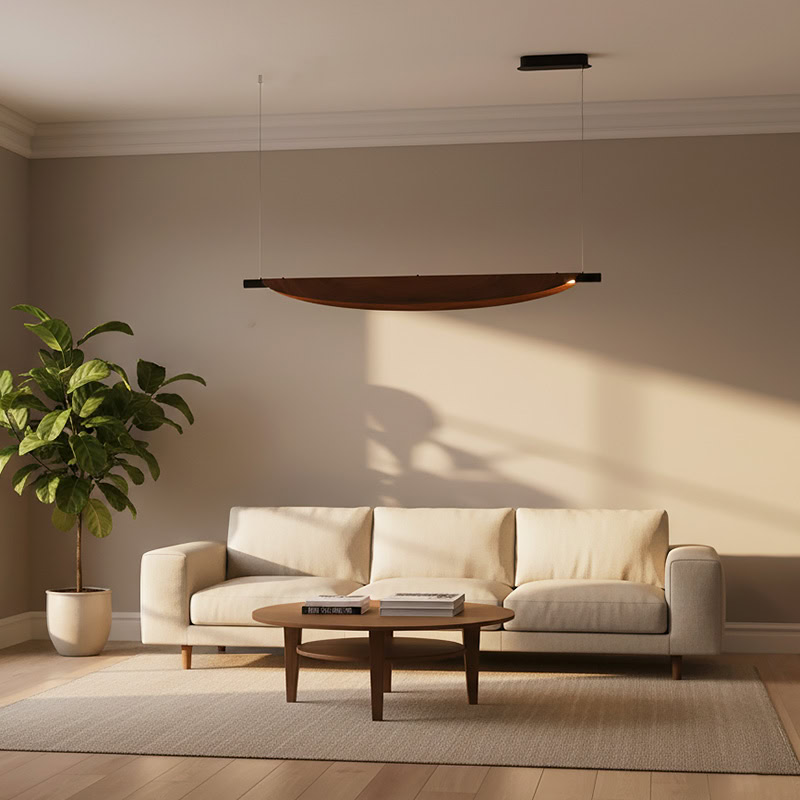 BRAWO LG231 Wabi Sabi Linear Kitchen Chandelier – minimalist wooden texture LED linear pendant light for dining, kitchen, and Japandi interiors