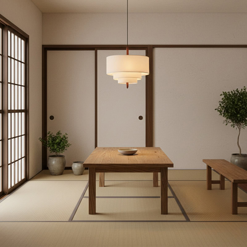 CHANDEL LG229 Nordic Wabi-Sabi Fabric Pendant Light, handmade linen pendant lighting for minimalist Japandi interiors with soft diffused glow.
