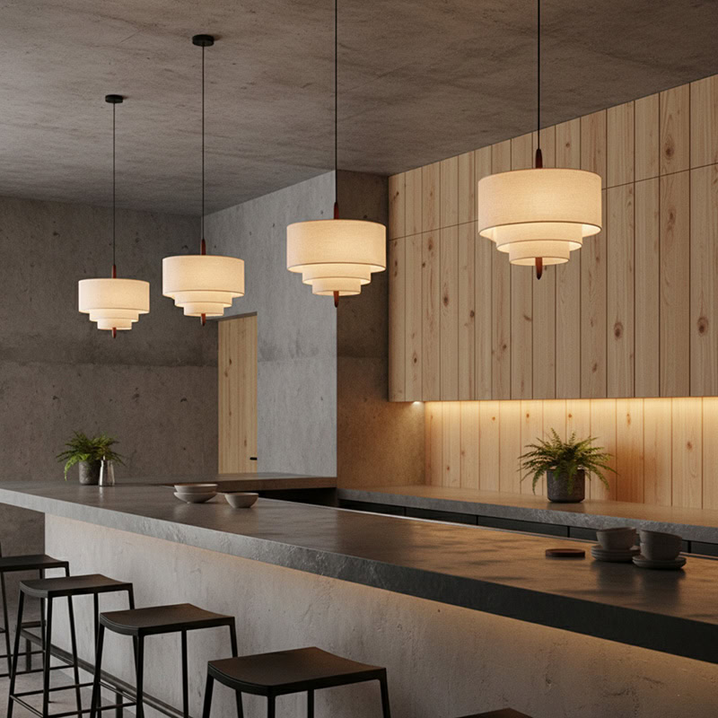CHANDEL LG229 Nordic Wabi-Sabi Fabric Pendant Light, handmade linen pendant lighting for minimalist Japandi interiors with soft diffused glow.