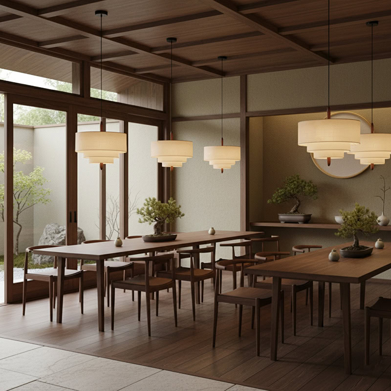 CHANDEL LG229 Nordic Wabi-Sabi Fabric Pendant Light, handmade linen pendant lighting for minimalist Japandi interiors with soft diffused glow.
