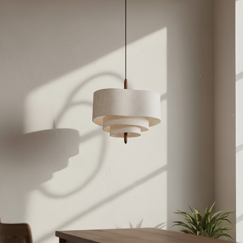 CHANDEL LG229 Nordic Wabi-Sabi Fabric Pendant Light, handmade linen pendant lighting for minimalist Japandi interiors with soft diffused glow.