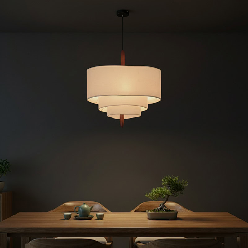 CHANDEL LG229 Nordic Wabi-Sabi Fabric Pendant Light, handmade linen pendant lighting for minimalist Japandi interiors with soft diffused glow.