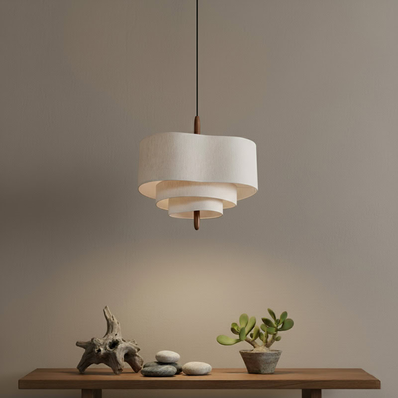 CHANDEL LG229 Nordic Wabi-Sabi Fabric Pendant Light, handmade linen pendant lighting for minimalist Japandi interiors with soft diffused glow.