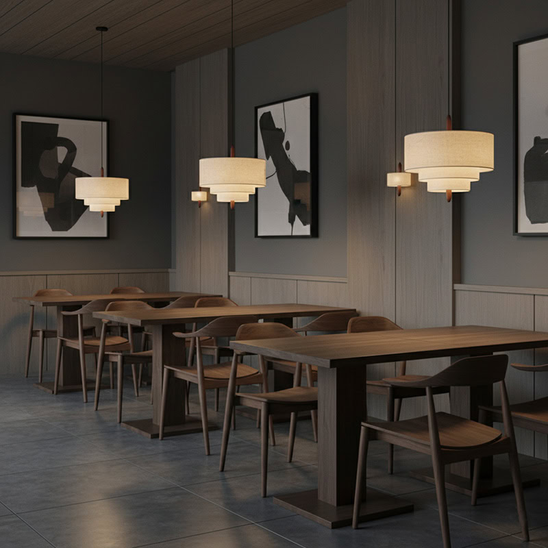 CHANDEL LG229 Nordic Wabi-Sabi Fabric Pendant Light, handmade linen pendant lighting for minimalist Japandi interiors with soft diffused glow.