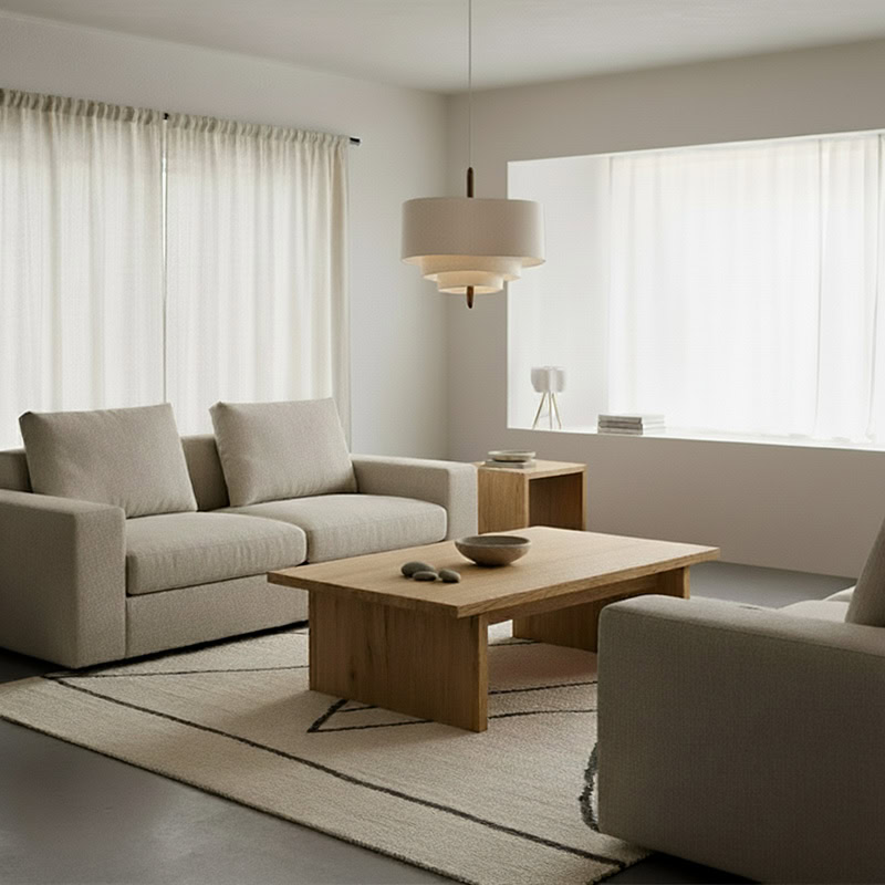 CHANDEL LG229 Nordic Wabi-Sabi Fabric Pendant Light, handmade linen pendant lighting for minimalist Japandi interiors with soft diffused glow.