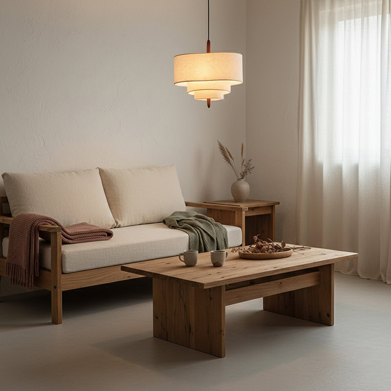 CHANDEL LG229 Nordic Wabi-Sabi Fabric Pendant Light, handmade linen pendant lighting for minimalist Japandi interiors with soft diffused glow.