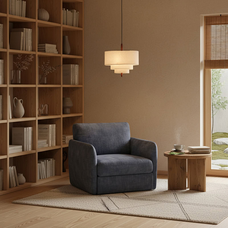 CHANDEL LG229 Nordic Wabi-Sabi Fabric Pendant Light, handmade linen pendant lighting for minimalist Japandi interiors with soft diffused glow.