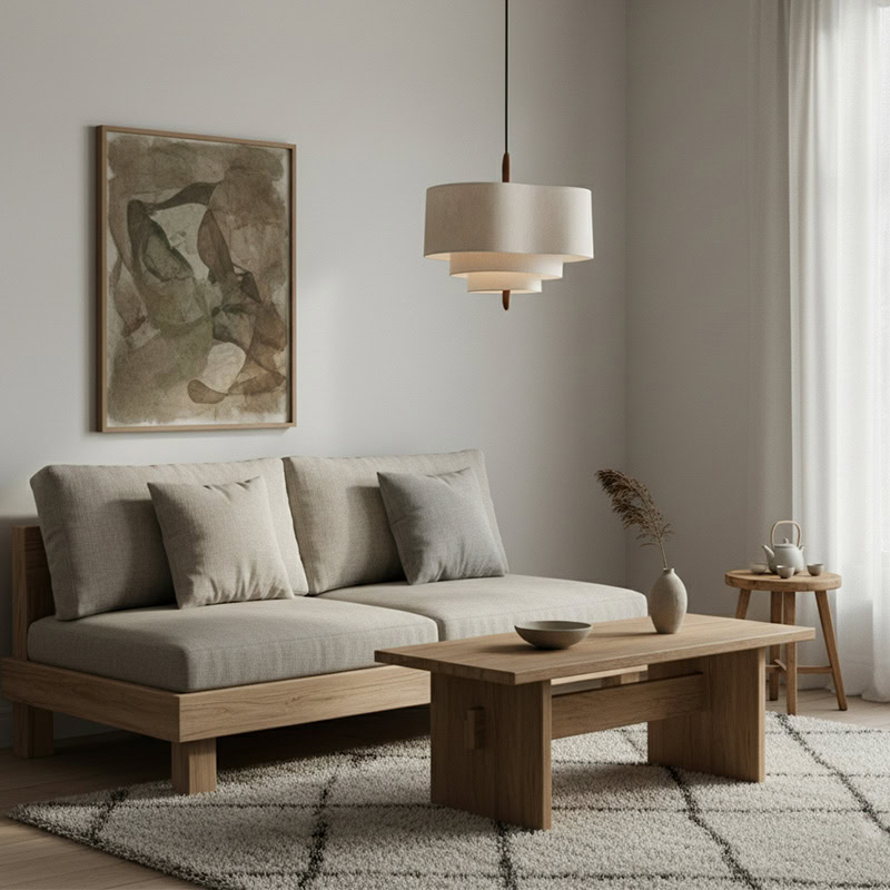 CHANDEL LG229 Nordic Wabi-Sabi Fabric Pendant Light, handmade linen pendant lighting for minimalist Japandi interiors with soft diffused glow.