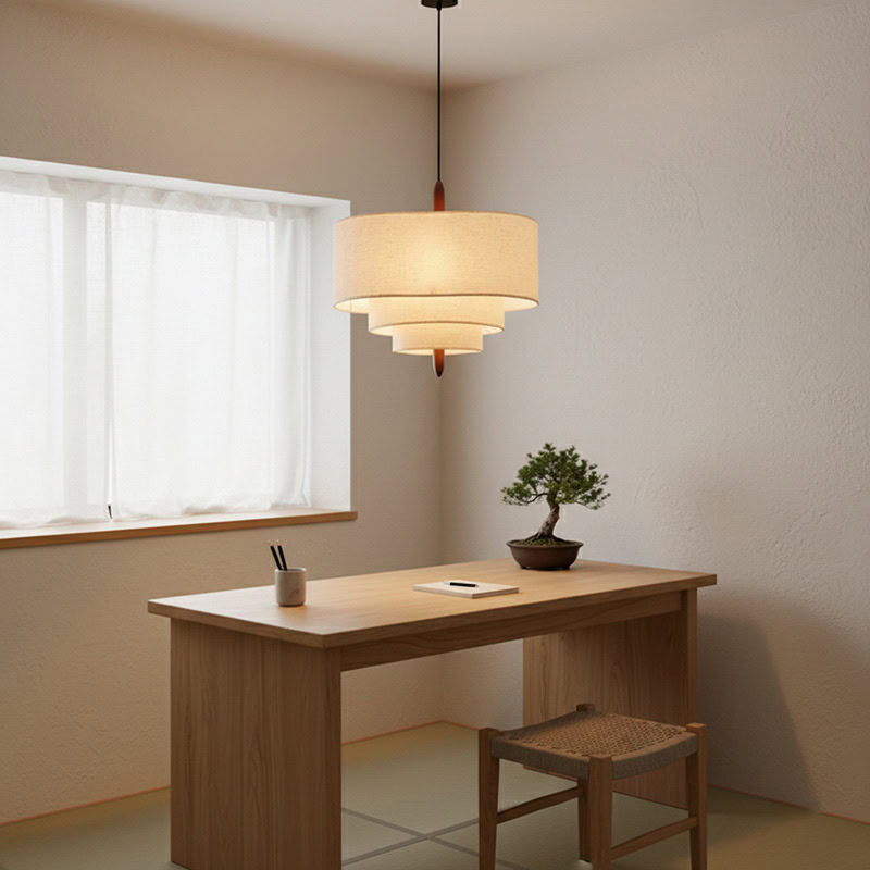 CHANDEL LG229 Nordic Wabi-Sabi Fabric Pendant Light, handmade linen pendant lighting for minimalist Japandi interiors with soft diffused glow.
