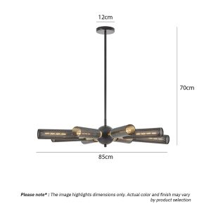 LUXURIA LG207 black and gold modern kitchen chandelier pendant light with 360° LED illumination for dining rooms, bedrooms, bathrooms, and living rooms