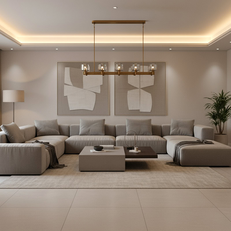 WOLFOS LG205 Crystal Linear Kitchen Chandelier, luxury crystal linear hanging light in bronze and black finish for modern interiors
