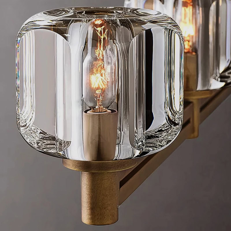 WOLFOS LG205 Crystal Linear Kitchen Chandelier, luxury crystal linear hanging light in bronze and black finish for modern interiors
