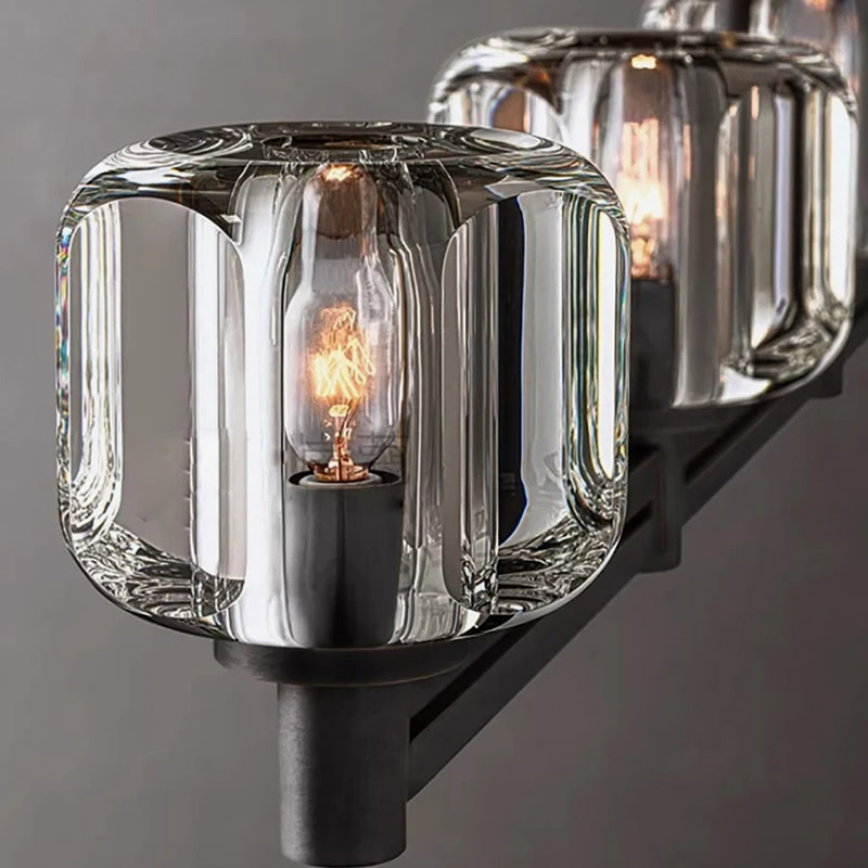 WOLFOS LG205 Crystal Linear Kitchen Chandelier, luxury crystal linear hanging light in bronze and black finish for modern interiors