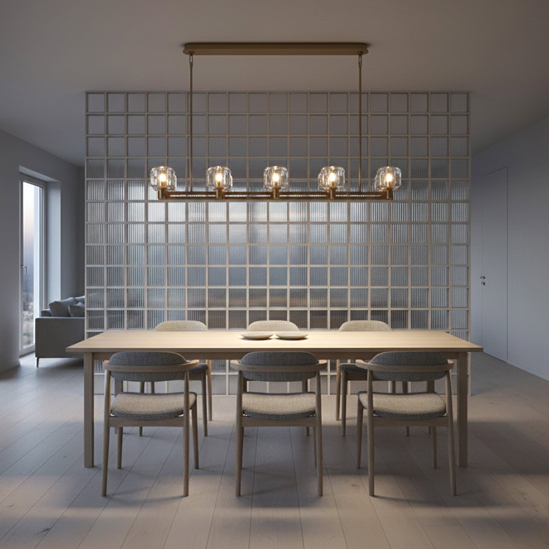 WOLFOS LG205 Crystal Linear Kitchen Chandelier, luxury crystal linear hanging light in bronze and black finish for modern interiors