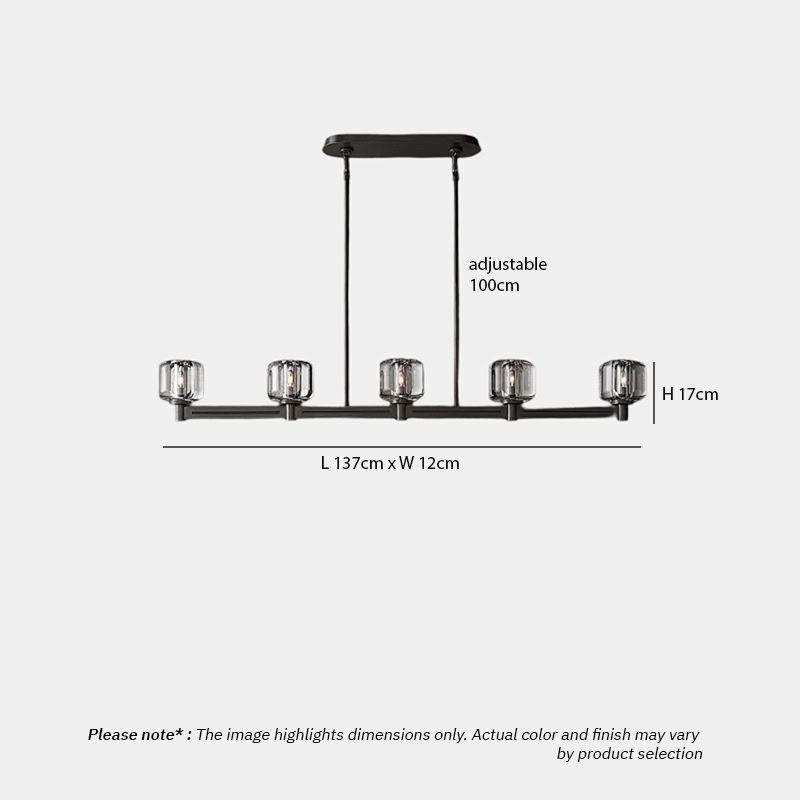 WOLFOS LG205 Crystal Linear Kitchen Chandelier, luxury crystal linear hanging light in bronze and black finish for modern interiors