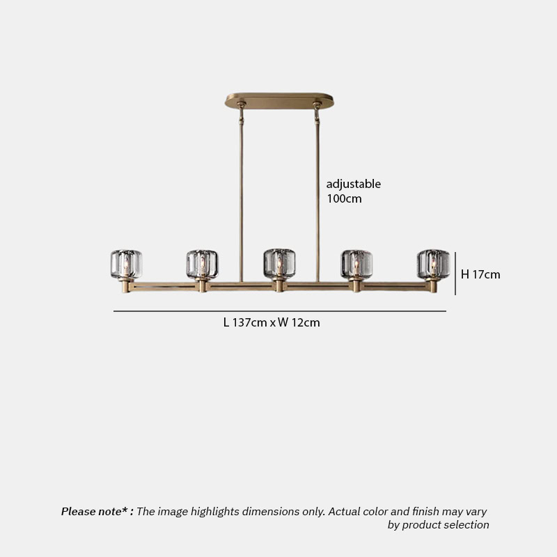 WOLFOS LG205 Crystal Linear Kitchen Chandelier, luxury crystal linear hanging light in bronze and black finish for modern interiors