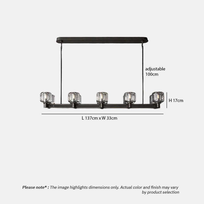 WOLFOS LG205 Crystal Linear Kitchen Chandelier, luxury crystal linear hanging light in bronze and black finish for modern interiors