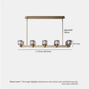 WOLFOS LG205 Crystal Linear Kitchen Chandelier, luxury crystal linear hanging light in bronze and black finish for modern interiors