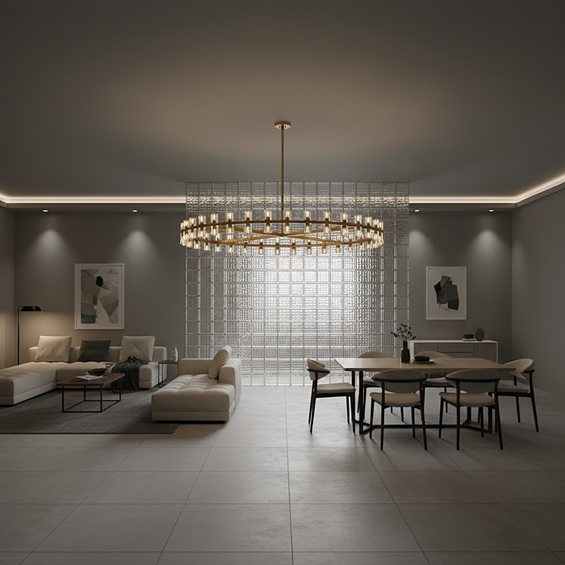 WOLFOS LG218 Decorative Light Fixture — Round Crystal LED Chandelier in Black or Gold, available in Small, Medium, and Large sizes