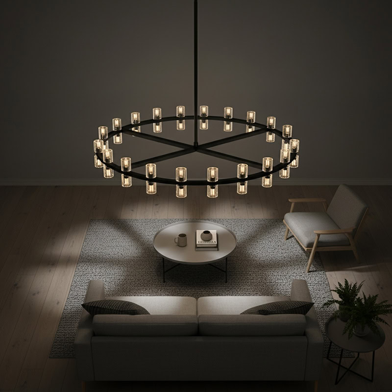WOLFOS LG218 Decorative Light Fixture — Round Crystal LED Chandelier in Black or Gold, available in Small, Medium, and Large sizes