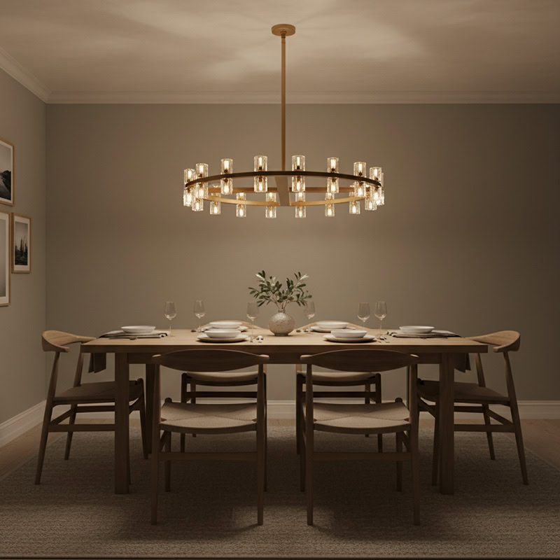 WOLFOS LG218 Decorative Light Fixture — Round Crystal LED Chandelier in Black or Gold, available in Small, Medium, and Large sizes