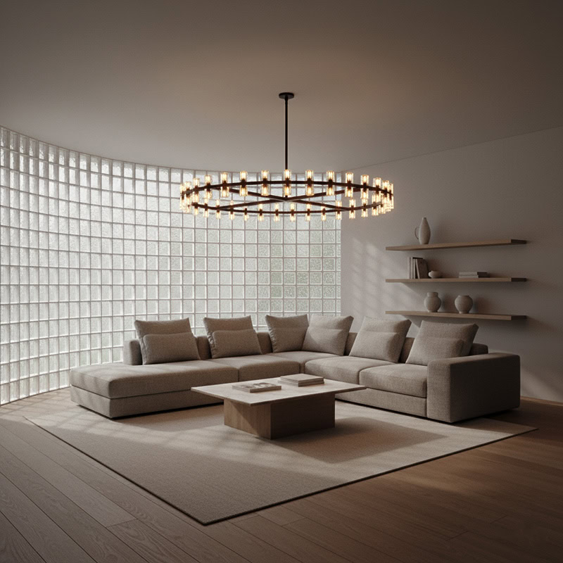 WOLFOS LG218 Decorative Light Fixture — Round Crystal LED Chandelier in Black or Gold, available in Small, Medium, and Large sizes