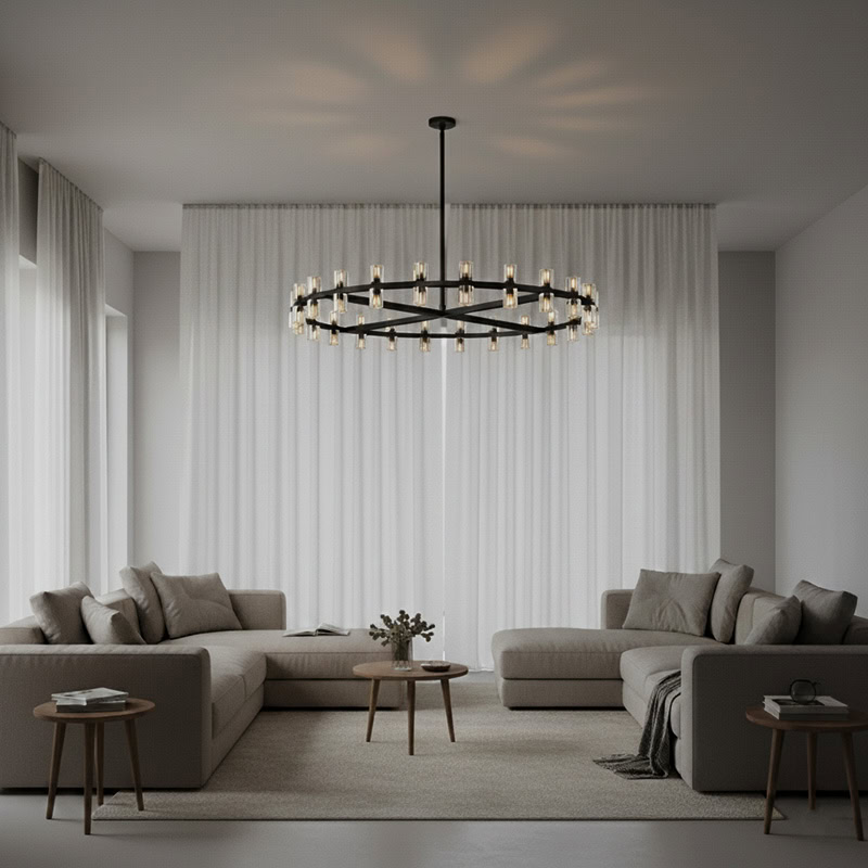 WOLFOS LG218 Decorative Light Fixture — Round Crystal LED Chandelier in Black or Gold, available in Small, Medium, and Large sizes