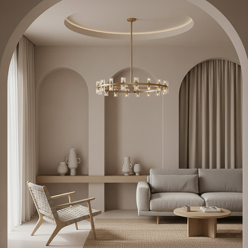 WOLFOS LG218 Decorative Light Fixture — Round Crystal LED Chandelier in Black or Gold, available in Small, Medium, and Large sizes