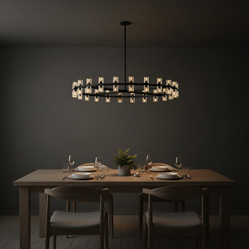 WOLFOS LG218 Decorative Light Fixture — Round Crystal LED Chandelier in Black or Gold, available in Small, Medium, and Large sizes