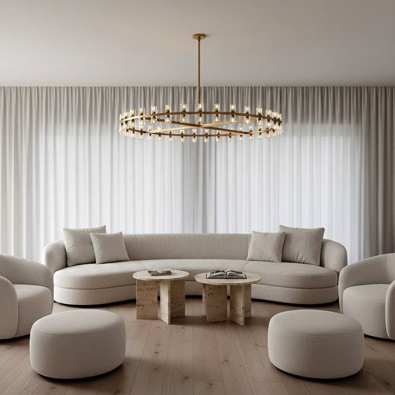 WOLFOS LG218 Decorative Light Fixture — Round Crystal LED Chandelier in Black or Gold, available in Small, Medium, and Large sizes