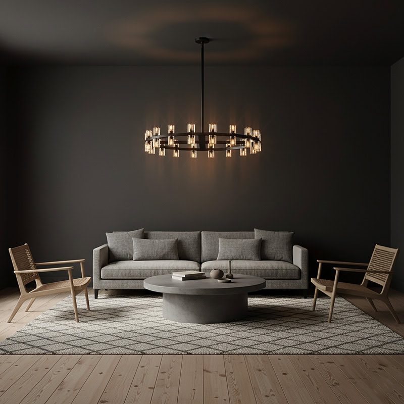WOLFOS LG218 Decorative Light Fixture — Round Crystal LED Chandelier in Black or Gold, available in Small, Medium, and Large sizes