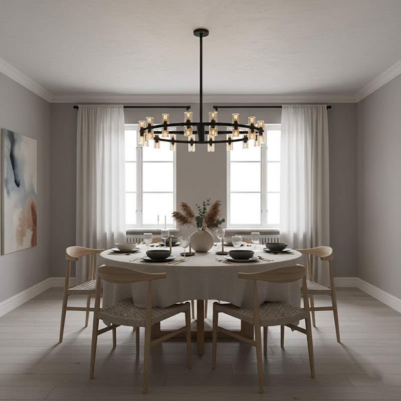 WOLFOS LG218 Decorative Light Fixture — Round Crystal LED Chandelier in Black or Gold, available in Small, Medium, and Large sizes