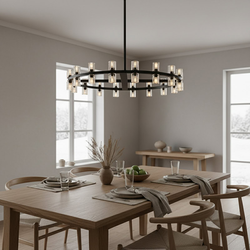 WOLFOS LG218 Decorative Light Fixture — Round Crystal LED Chandelier in Black or Gold, available in Small, Medium, and Large sizes