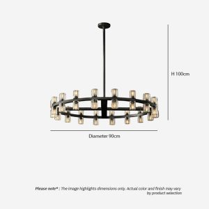 WOLFOS LG218 Decorative Light Fixture — Round Crystal LED Chandelier in Black or Gold, available in Small, Medium, and Large sizes