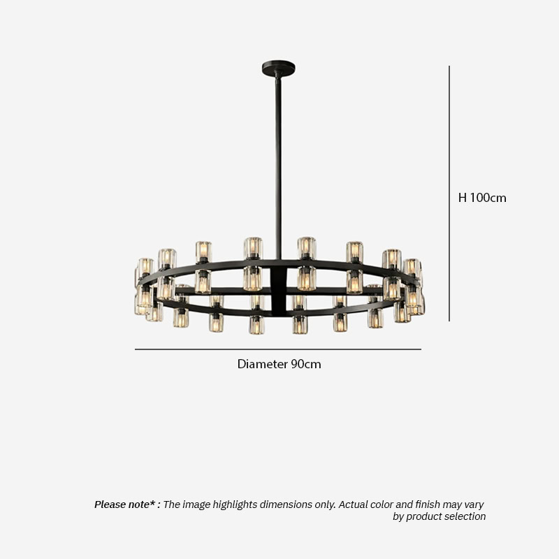 WOLFOS LG218 Decorative Light Fixture — Round Crystal LED Chandelier in Black or Gold, available in Small, Medium, and Large sizes