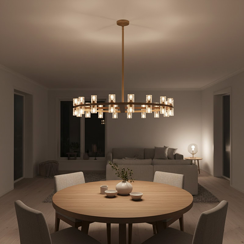 WOLFOS LG218 Decorative Light Fixture — Round Crystal LED Chandelier in Black or Gold, available in Small, Medium, and Large sizes
