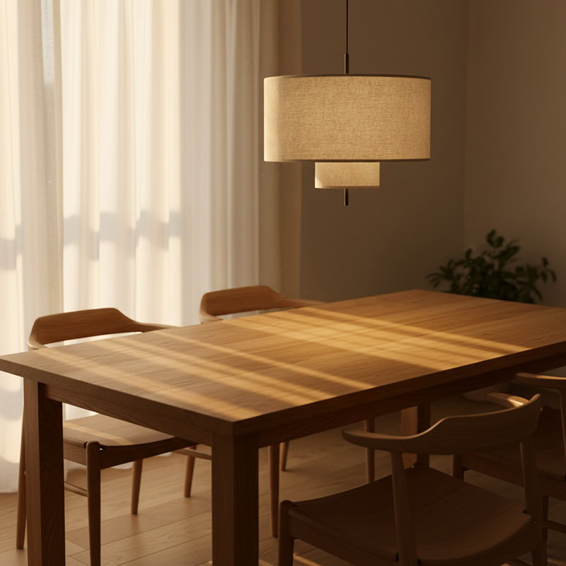 CHANDEL LG234 Minimalist Wabi Sabi Fabric Pendant Light in natural fabric finish, Japanese handcrafted pendant lamp for modern interiors.