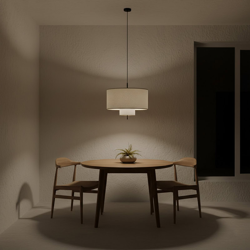 CHANDEL LG234 Minimalist Wabi Sabi Fabric Pendant Light in natural fabric finish, Japanese handcrafted pendant lamp for modern interiors.
