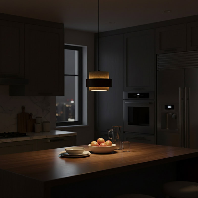 CREVION LG236 Japandi Stone Pendant Lamp, Wabi-Sabi stone and wood minimalist lighting for Japandi and modern interiors.
