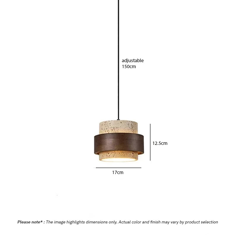 CREVION LG236 Japandi Stone Pendant Lamp, Wabi-Sabi stone and wood minimalist lighting for Japandi and modern interiors.