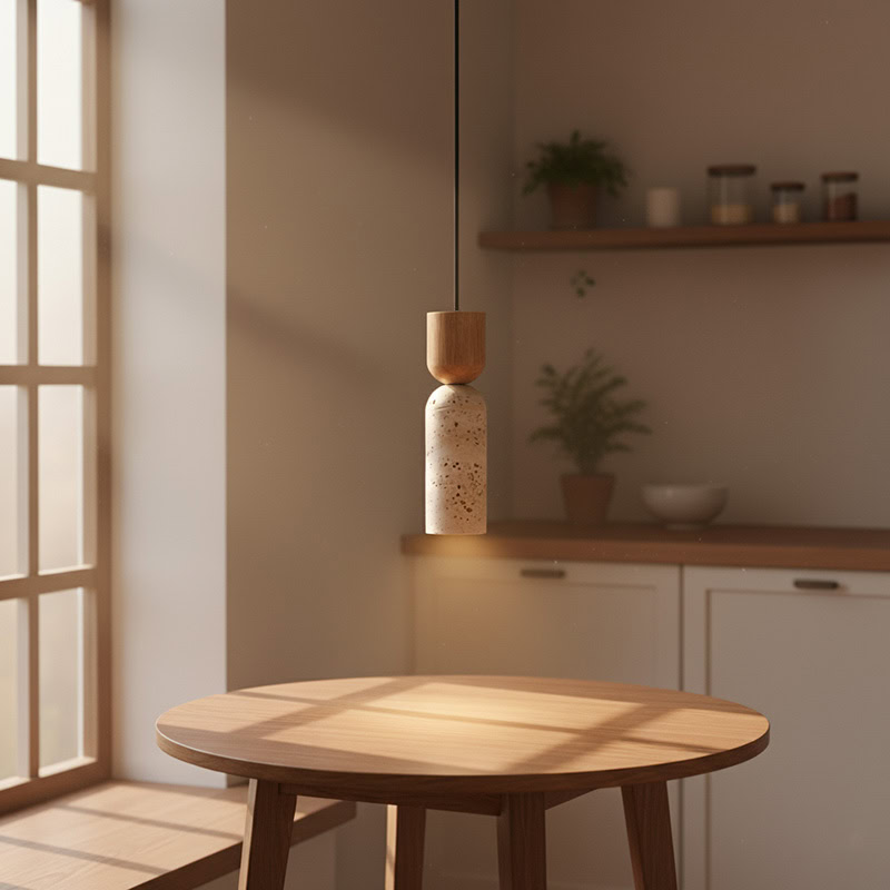 CREVION LG250 Wabi Sabi stone and wood minimalist Japandi pendant light