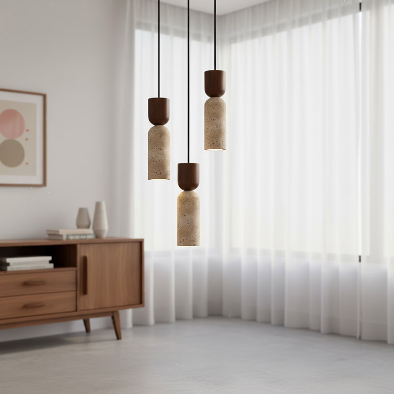 CREVION LG250 Wabi Sabi stone and wood minimalist Japandi pendant light