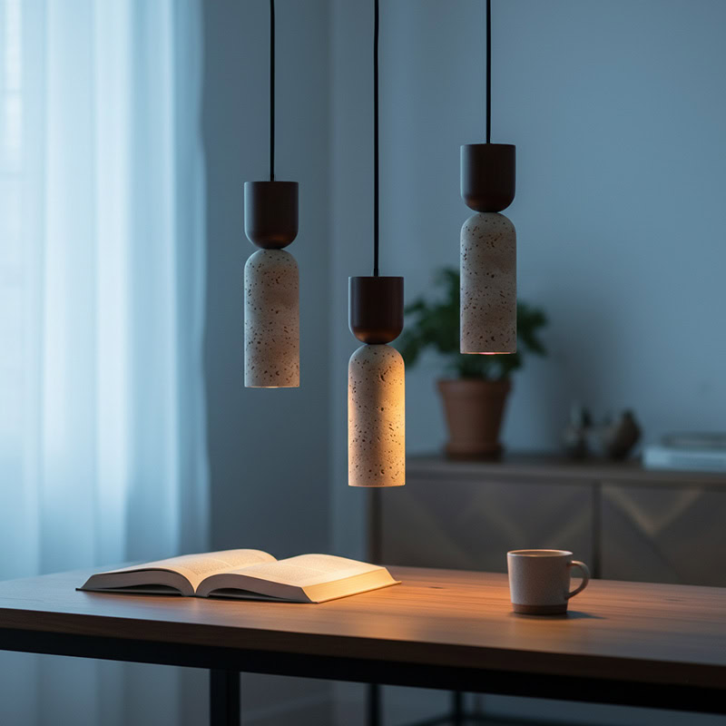 CREVION LG250 Wabi Sabi stone and wood minimalist Japandi pendant light
